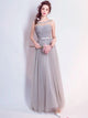 A Line Scoop Sleeveless Tulle Prom Dresses With Appliques