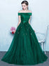 A Line Off the Shoulder Floor Length Tulle Prom Dress LBQ0488