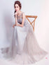 A Line Scoop Floor Length Tulle Prom Dress With Appliques LBQ0519
