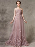 A Line Strapless Hand Made Flower Ruffles Prom Dresses LBQ0427