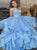 A Line Deep V Neck Blue Striped Tulle Prom Dress with Sequins