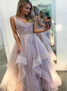 Chic A Line Straps Floor Length Tulle Sleeveless Prom Dresses