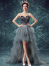 A Line Sweetheart Asymmetrical Beadings Tulle Prom Dress LBQ0495