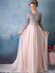 Bateau Sweep Train Long Sleeves Tulle Prom Dresses