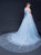 Sweetheart Light Sky Blue Sweep Train Tulle Appliques Prom Dresses