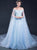 Sweetheart Light Sky Blue Sweep Train Tulle Prom Dresses