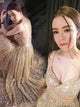 A Line Spaghetti Straps Sequins Tulle Backless Prom Dresses with Beadings
