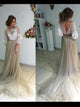 A Line Bateau Floor Length 3/4 Length Tulle Prom Dresses