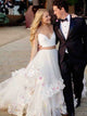 Two Piece A Line Appliques Ivory Tulle Prom Dresses