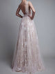 A Line V Neck Floor Length Tulle Open Back Prom Dresses With Lace 