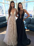 A Line V Neck Floor Length Tulle Prom Dress With Lace LBQ0511