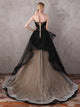 A Line Strapless Sweep Sleeveless Tulle Appliques Prom Dresses