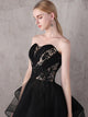 A Line Strapless Sweep Train Tulle Prom Dresses