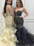 Mermaid Sweetheart Sweep Train Tulle Prom Dress with Beading Ruffles LBQ0361