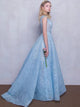 A Line Scoop Floor Length Appliques Tulle Prom Dresses