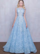 A Line Scoop Floor Length Sleeveless Tulle Prom Dresses