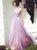 A Line Halter Floor Length Tulle Prom Dresses with Pleats