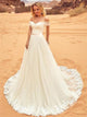 A Line Floral Backless Appliques Tulle Wedding Dresses