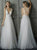 V Neck Criss Cross Strap Floor Length Tulle Prom Dresses