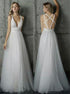 V Neck Criss Cross Strap Floor Length Tulle Prom Dress LBQ0426