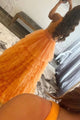 V Neck Open Back Layered Orange Tulle Long Prom Dress GJS695