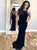 Jewel Navy Blue Criss Cross Straps Velvet Prom Dresses