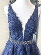 Navy Blue Tulle Appliques Sexy V-neck A-Line Long Prom Dress LBQ2334