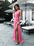 Watermelon A Line Scoop Slit Chiffon Prom Dress LBQ0545