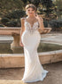 Spaghetti Straps White Lace Sleeveless Bridal Dresses with Sweep Train LBQW0083