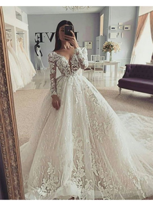 Ball Gown Long Sleeves Organza Wedding Dresses