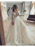 Ball Gown Long Sleeves Wedding Dress With Appliques V Neck LBQW0059