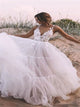 A Line V Neck Straps Tulle Appliques Wedding Dresses 