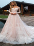 Long Sleeves Off the Shoulder Lace Tulle Wedding Dress LBQW0035