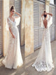 White Flower Appliques Lace Wedding Dresses with Sweep Train 