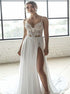 Strap V Neck Wedding Dress With Split LBQW0086