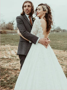 A Line Open Back Wedding Dresses