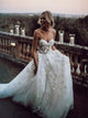 A LIne Ivory Sweetheart 3D Flowers Tulle Wedding Dresses