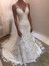 Lace Sheath V Neck Sweep Train Wedding Dress LBQW0103