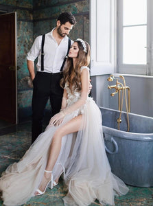 Sweep Train Ivory Evening Dresses