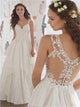 V Neck Lace Appliques Chiffon Wedding Dresses with Ruffles
