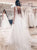 A Line Tulle Sleeveless V Neck Backless Wedding Dresses