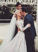 A Line Long Sleeve Beading Scoop Ivory Wedding Dresses