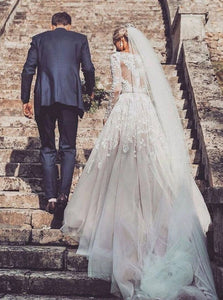 Zipper Up Ivory Appliques Wedding Dresses