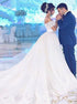 Ball Gown Off The Shoulder Tulle Appliques Wedding Dresses LBQW0128