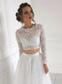 A Line Scoop Long Sleeves Lace Ivory Tulle Wedding Dresses LBQW0129