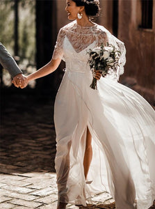 A Line Scoop Wedding Dresses with Slit