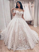Ball Gown Off the Shoulder Tulle Wedding Dresses With Appliques 