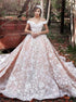 Off the Shoulder Ball Gown Sweep Train Tulle Appliques Wedding Dresses LBQW0098