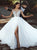 A Line V Neck Sweep Train Wedding Dresses with Slit 