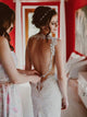 Mermaid V Neck Open Back Wedding Dress with Lace Appliques LBQW0080